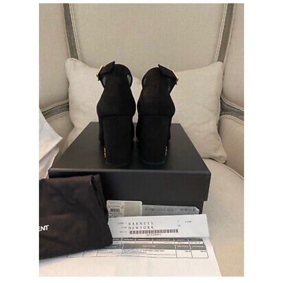 Saint Laurent YSL LouLou Black Suede Mary Jane Ankle Strap Pumps Gold 36 6 95mm - Picture 5 of 8